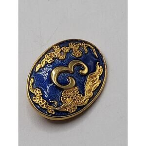 SH England Blue Enamel Gold Tone Brooch Hard to Find Vintage